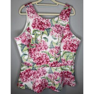 Boston Proper Large Hydrangea Fleurs Scuba Peplum High Neck Top Floral